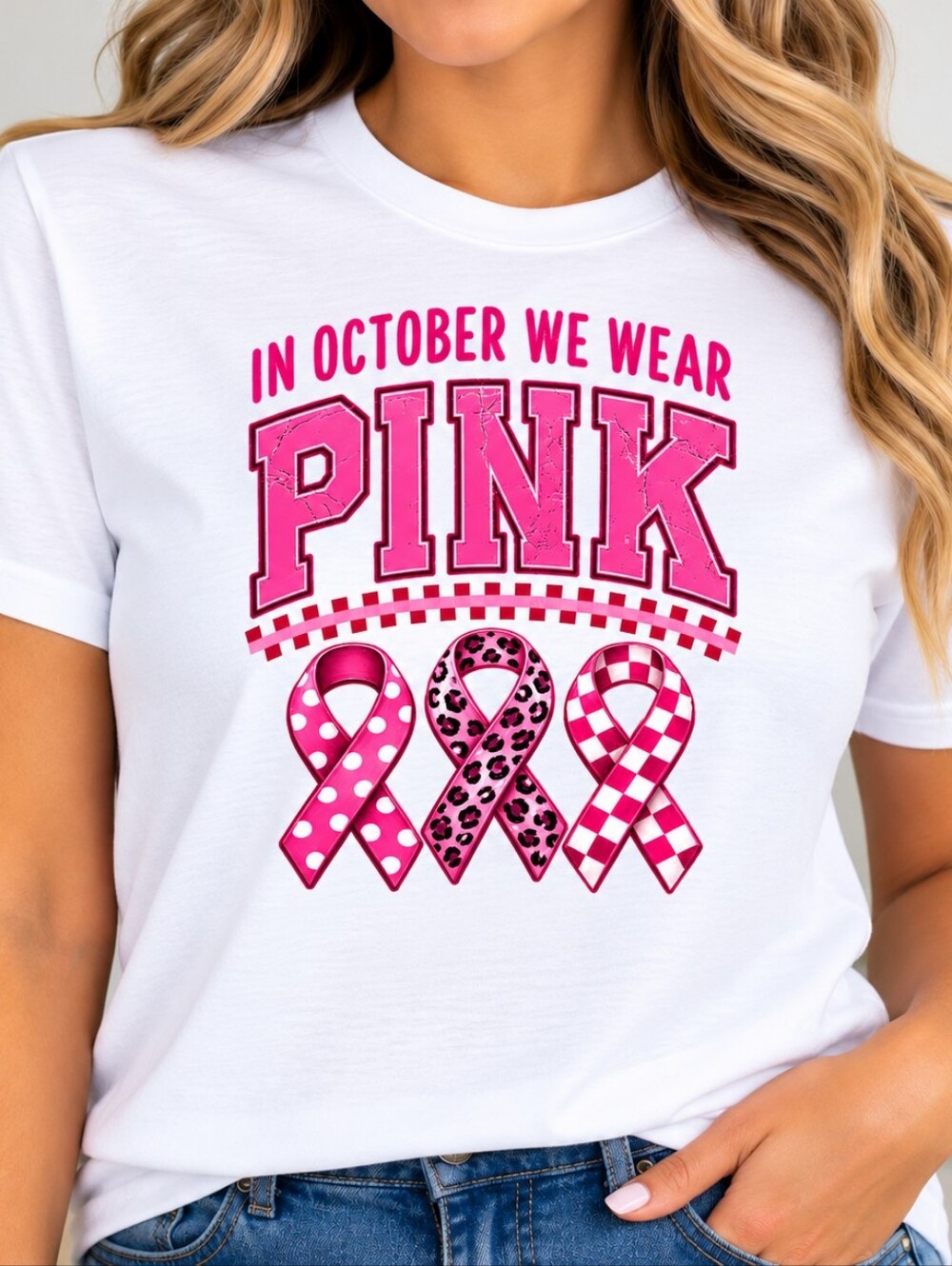 Breast Cancer Awareness Pink Ribbon Graphic Short Sleeve Tee